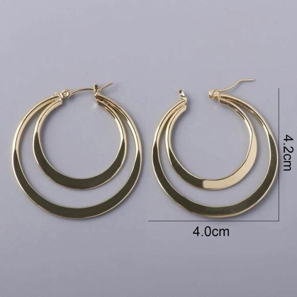 Gold Double Hoops  - Picture 2 of 3
